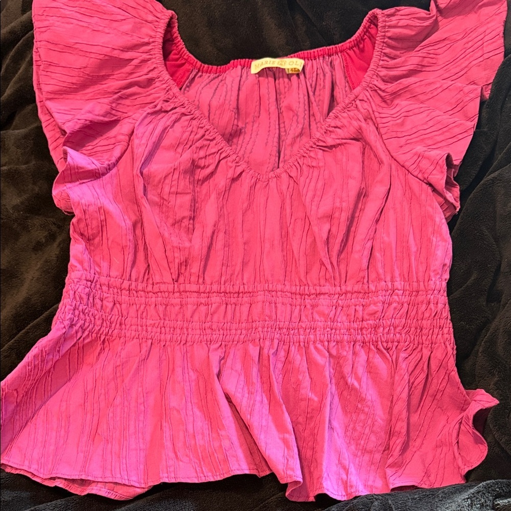 Marie Oliver Lydia Smocked Peplum Top - Fuchsia Sz Med - Picture 6 of 14